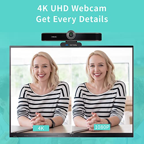 Zoomable 4K Webcam with Microphones and Speaker, 4X Digital Zoom ePTZ Video Conference Web Camera with Remote and Privacy Cover AI Auto Framing Streaming Webcam for Zoom,Skype