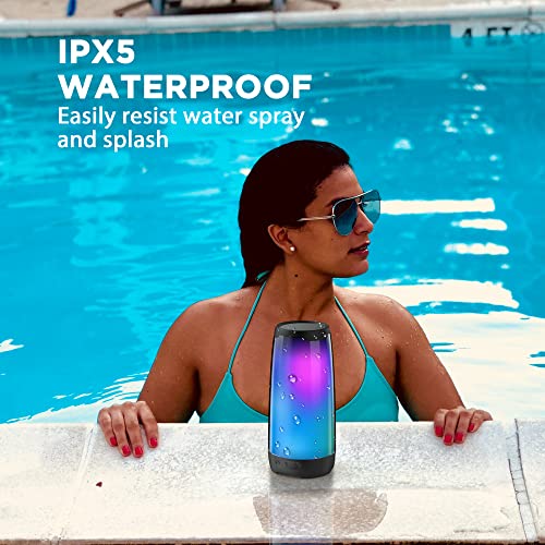 Bluetooth Speaker with Lights Color Changing Portable Wireless Speaker 6 Color LED Lighting Themes, IPX5 Waterproof Bluetooth Speaker 20W Stereo Sound, 24 Hours Battery, TWS Pairing Mic TF Card