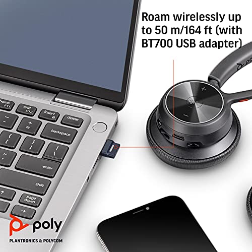 '- Voyager 4320 UC Wireless Headset + Charge Stand (Plantronics) - Headphones w/Mic - Connect to PC/Mac via USB-C Bluetooth Adapter, Black, 218479-02