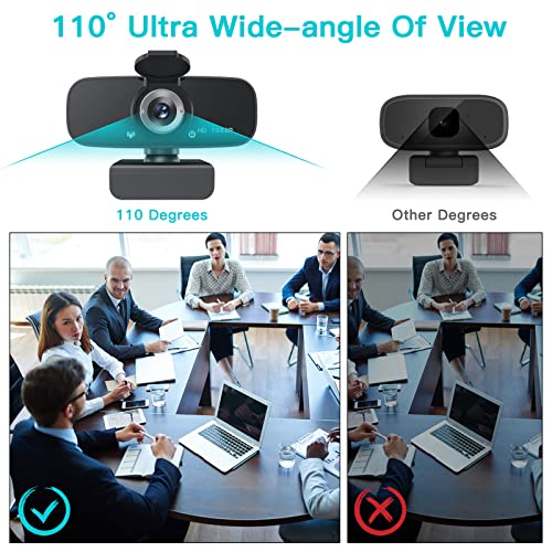 1080P HD Webcam with Microphone for Desktop, USB Computer Camera with Web Cam Cover&Web Camera Stand, 110-degree Wide Angle Streaming Webcam for PC Zoom/Video Calling/Gaming/Laptop/Conferencing