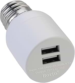 Light Socket USB Adapter with Dual Ports, 5V/2.4A