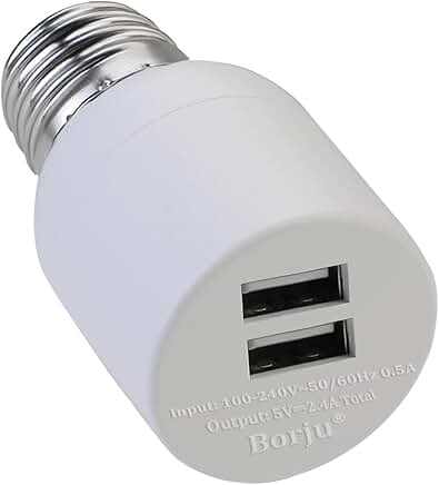 Light Socket USB Adapter with Dual Ports, 5V/2.4A