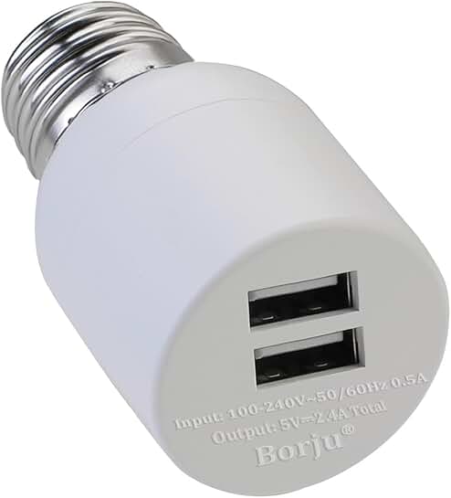 Light Socket USB Adapter with Dual Ports, 5V/2.4A