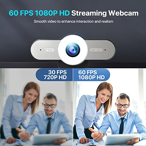 1080P Webcam with Microphone - 60FPS Streaming Camera w/2 Noise-reduction Mics,90FOV USB Computer Camera with Privacy Mode, C970L Autofocus USB Webcam for Video Calls Conference/Zoom/Skype, Grey