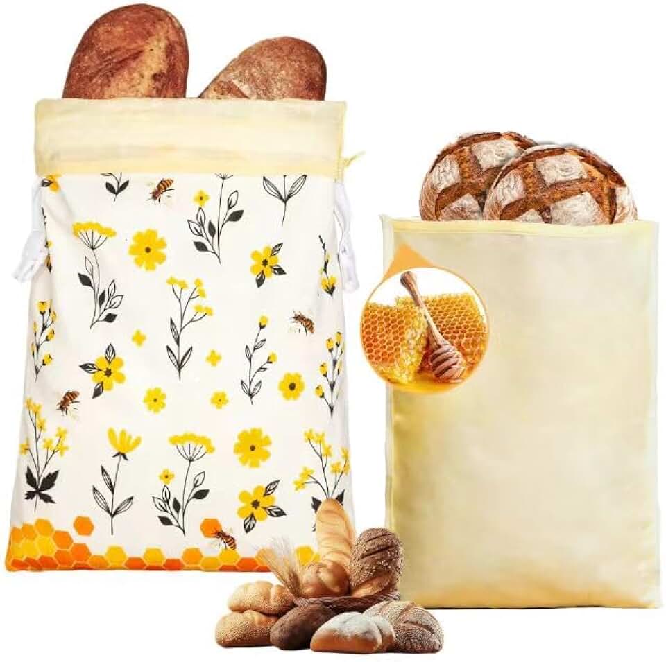 Reusable beeswax bread bags for homemade bread, 3-pack