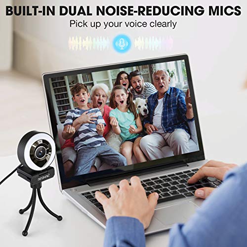 Webcam with Microphone, HD Webcam with Light, 3 Level Adjustable Brightness, 1080P HD Plug and Play USB Webcam with Microphone and Tripod for Desktop, MAC, Zoom, Skype, YouTube