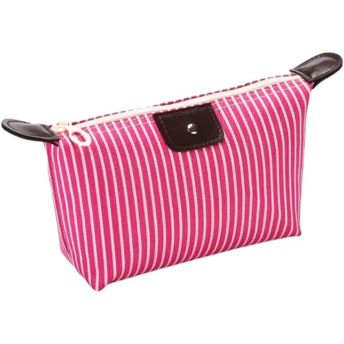 MODAIO-Waterproof Striped Dumpling Makeup Large Foldable Cosmetic Travel Bag (Rose Red)