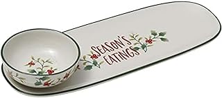 Winterberry Season's Greetings Serving Tray with Dip Bowl