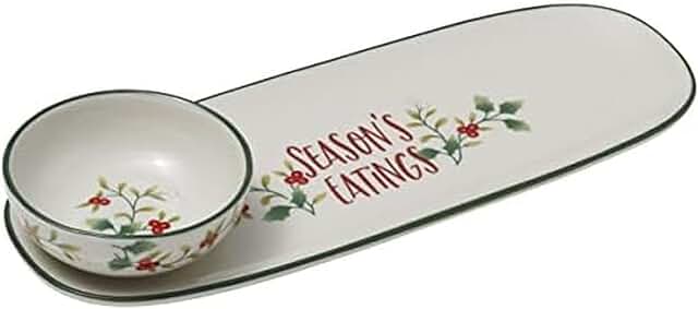 Winterberry Season's Greetings Serving Tray with Dip Bowl