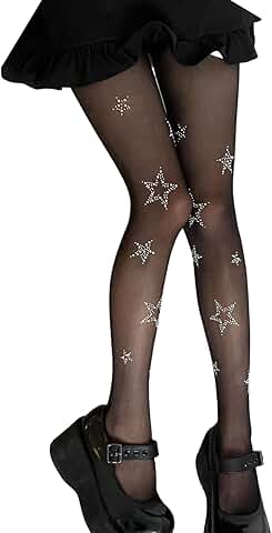 Women's Black Glitter Fishnet Stockings with Rhinestones