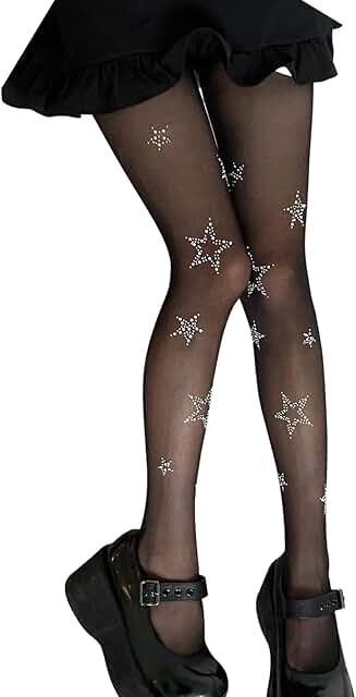 Women's Black Glitter Fishnet Stockings with Rhinestones