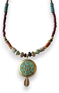 Handmade Ethnic Beaded Necklace with Brass Pendant