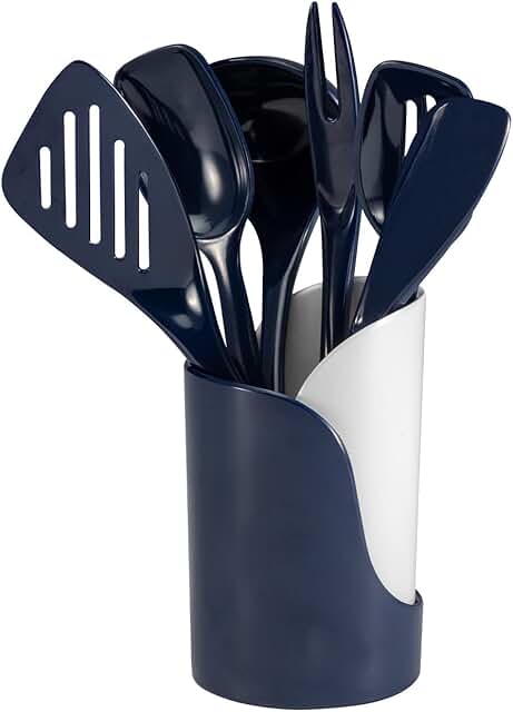 7-Piece Mini Melamine Cooking Utensil Set with Storage Crock