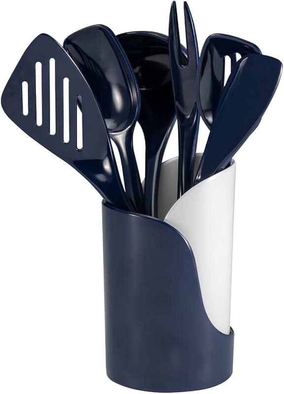 7-Piece Mini Melamine Cooking Utensil Set with Storage Crock