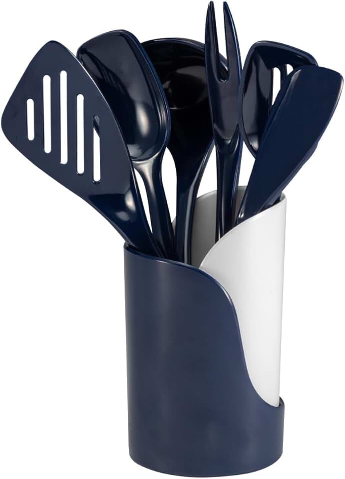 7-Piece Mini Melamine Cooking Utensil Set with Storage Crock