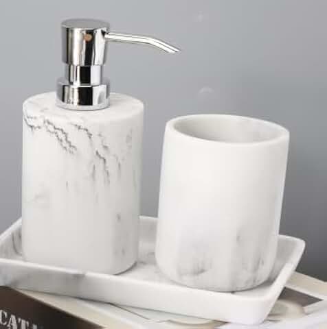 Bathroom Accessory Set with Dispenser, Toothbrush Holder, Vanity Tray