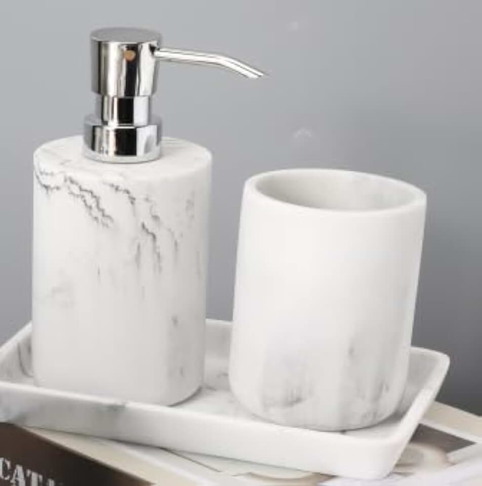 Bathroom Accessory Set with Dispenser, Toothbrush Holder, Vanity Tray