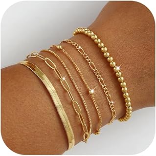 Waterproof 14K Gold Plated Dainty Layered Bracelets for Women