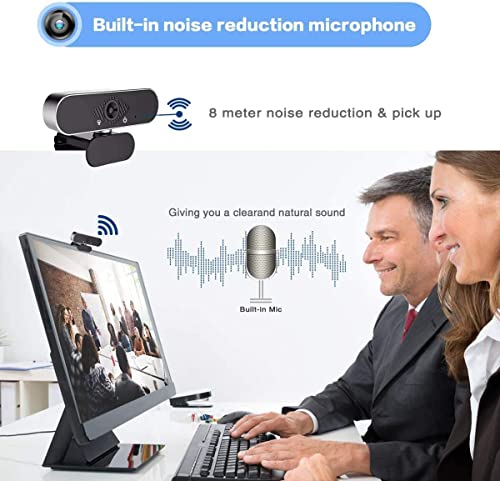 1080P Full Webcam with Microphone - Computer Desktop Webcam Plug and Play 120-degree Wide Angle with Tripod & Privacy Cover USB HD Streaming Webcam for Video Calling Recording Conferencing