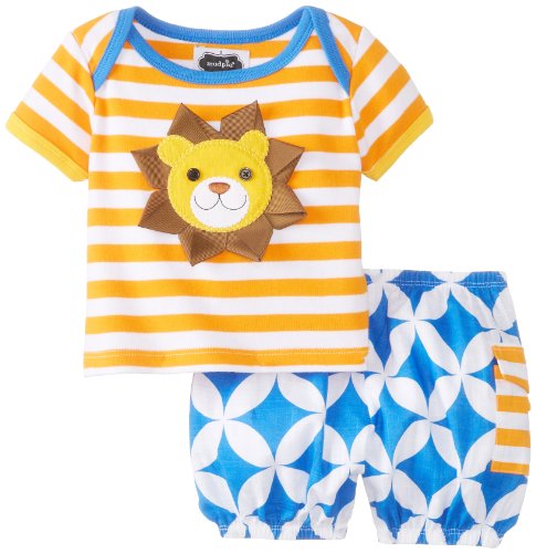 Boys    Lion 2 Pc Set, Orange Blue, 0-6 Months