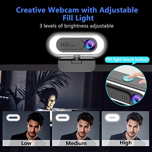 2K Webcam with Microphone Web Cameras for Computers, Computer Camera with Light,for Desktop, Streaming Webcam USB Face Web Cam with Tripod and Cover for Facebook, YouTube,Skype, TV (Dark Black)