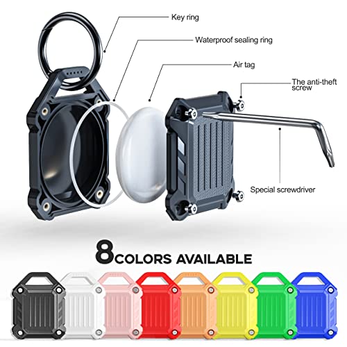 '- Waterproof Airtag Keychain Holder Case,Screw Full Cover Compatible with Apple Air Tag Tracker Key Ring (Black 2Pack)
