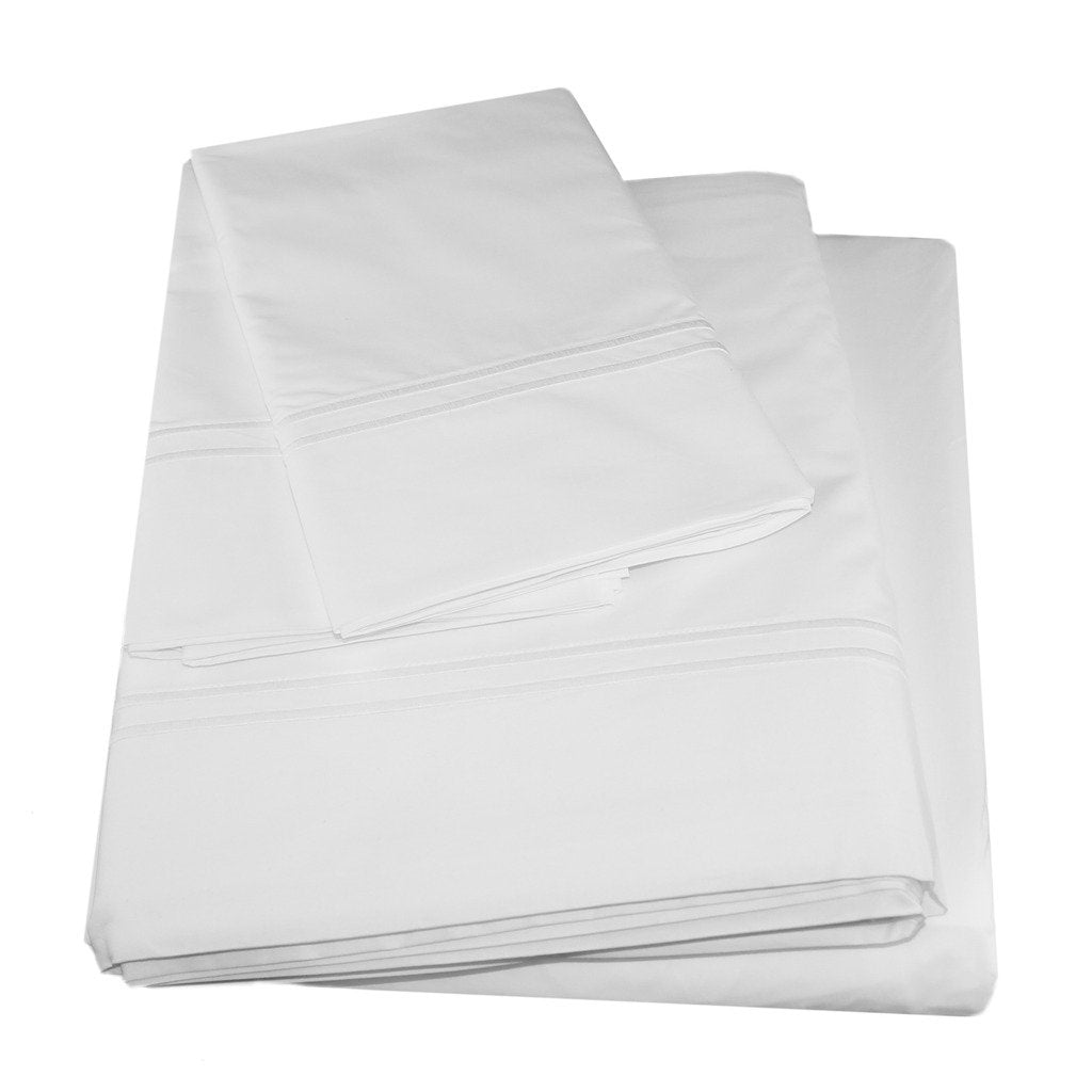 Grande Hotel Sheets  Sheet Set  Twin XL, White/White, Italian Woven Cotton Percale Fabric Hotel Style Bedding, Double Row Stitch Embroidery On Sheets  Pillowcases