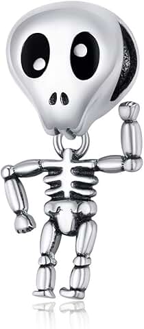 Halloween Silver Bead Charm with Pumpkin Skull