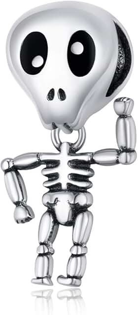 Halloween Silver Bead Charm with Pumpkin Skull