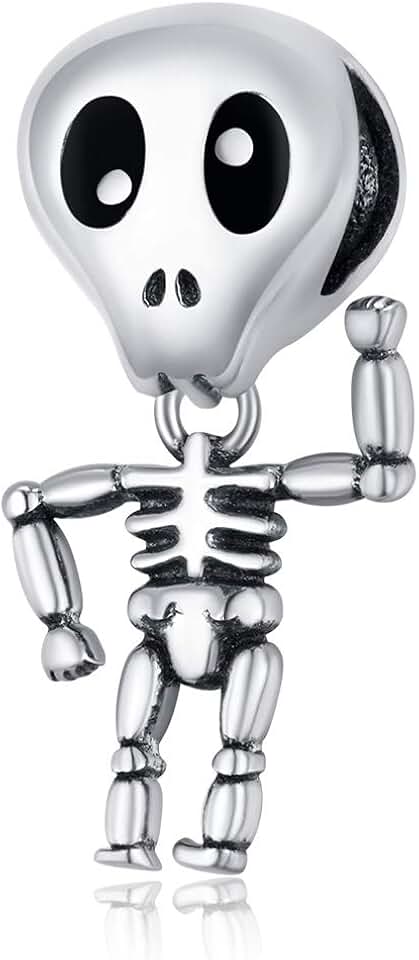 Halloween Silver Bead Charm with Pumpkin Skull