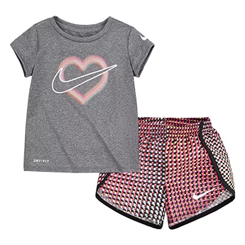 Little Girls' Dri-FIT Pixel T-Shirt and Shorts 2 Piece Set (Black(26H451-023)/Pink, 24 Months)