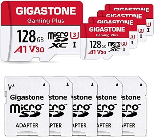 [] Micro SD Card 128GB 5-Pack, Gaming Plus, MicroSDHC Memory Card for Nintendo-Switch, Wyze Cam, Roku, Full HD Video Recording, UHS-I U1 A1 Class 10, up to 100MB/s, with MicroSD to SD Adapter