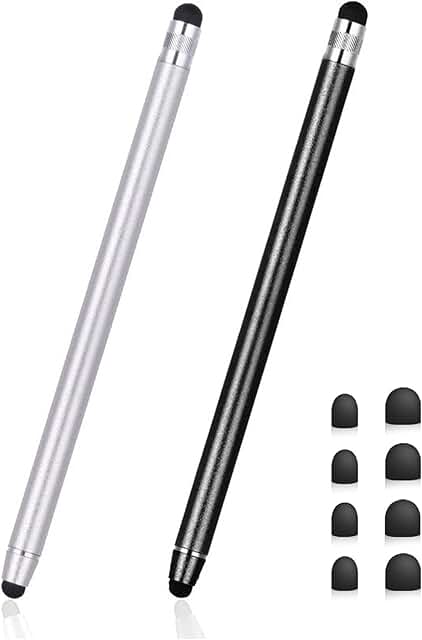 Two-pack 2-in-1 stylus pens for smartphones and tablets