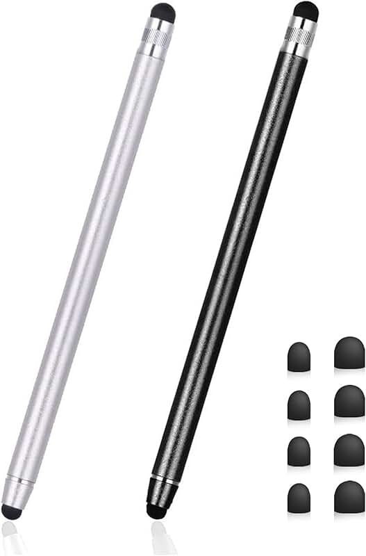 Two-pack 2-in-1 stylus pens for smartphones and tablets