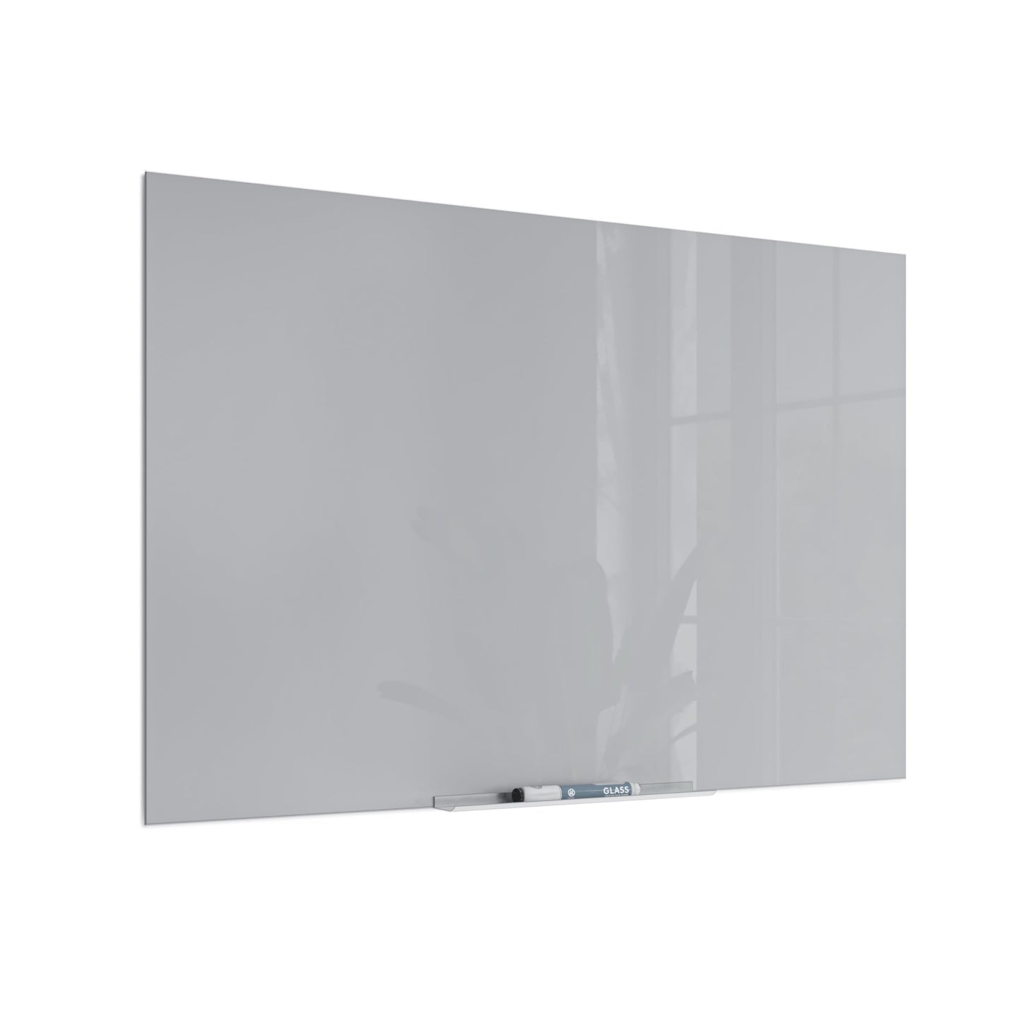 Gray frameless glass dry-erase board, 36" x 24"