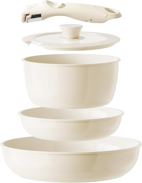 5-Piece Nonstick Ceramic Cookware Set with Detachable Handles
