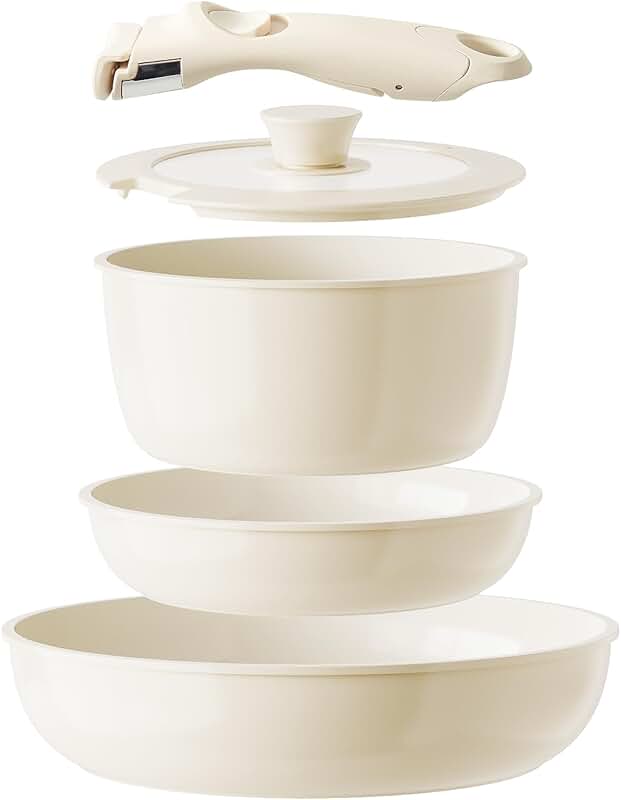 5-Piece Nonstick Ceramic Cookware Set with Detachable Handles