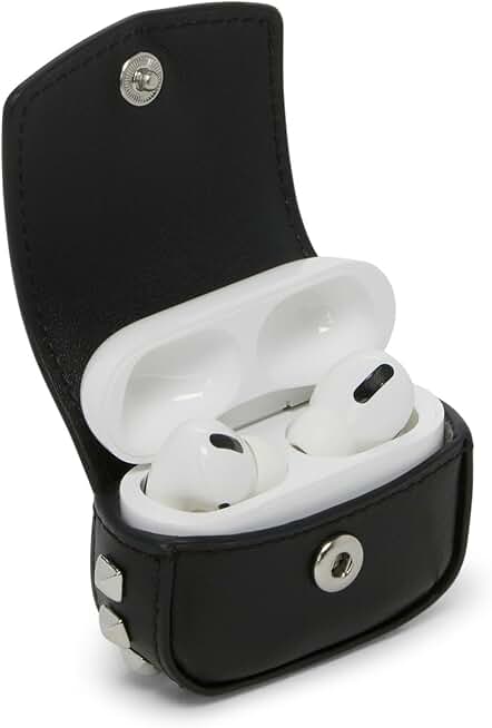 Black Leather Earbud Case with Studs