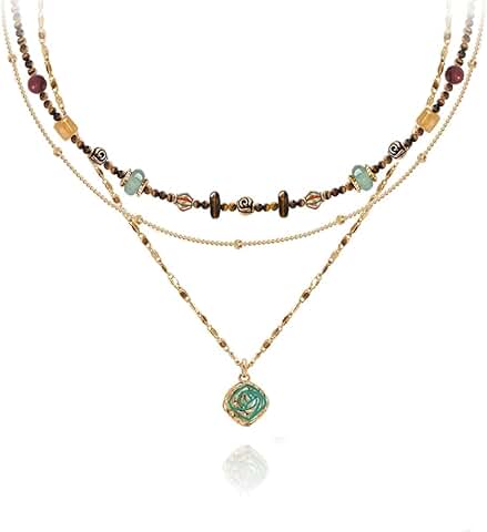 Boho layered beaded necklace for women