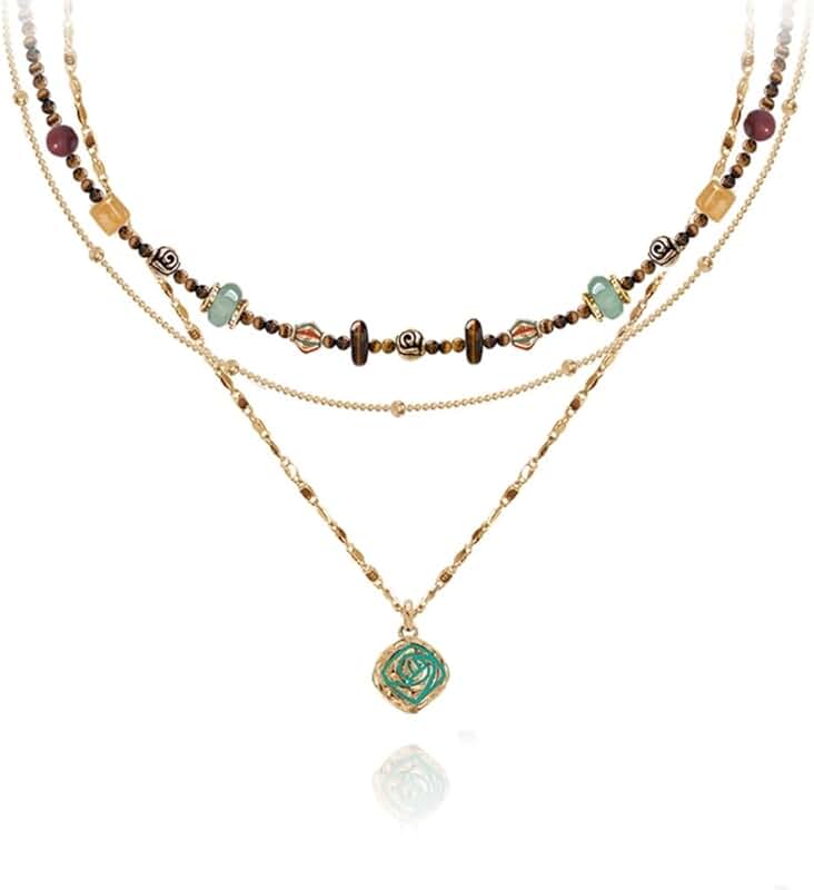 Boho layered beaded necklace for women