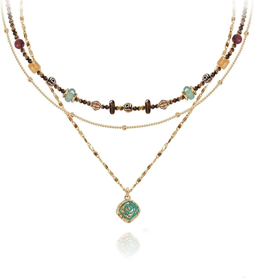 Boho layered beaded necklace for women
