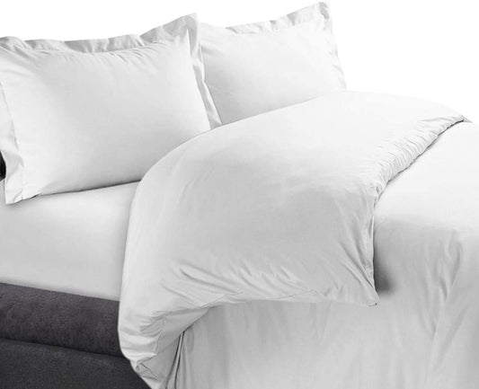 3-Piece Duvet Cover Set, 600TC 100% Zipper Closure and Corner Ties) Full/Queen, White Solid