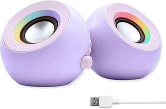 Purple computer speakers with RGB, Bluetooth, USB, AUX