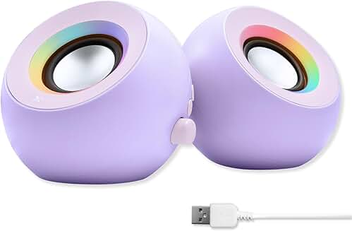 Purple computer speakers with RGB, Bluetooth, USB, AUX