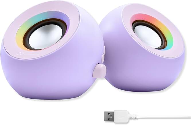 Purple computer speakers with RGB, Bluetooth, USB, AUX