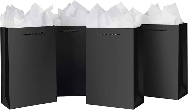 10 Black Gift Bags with Handles for Men