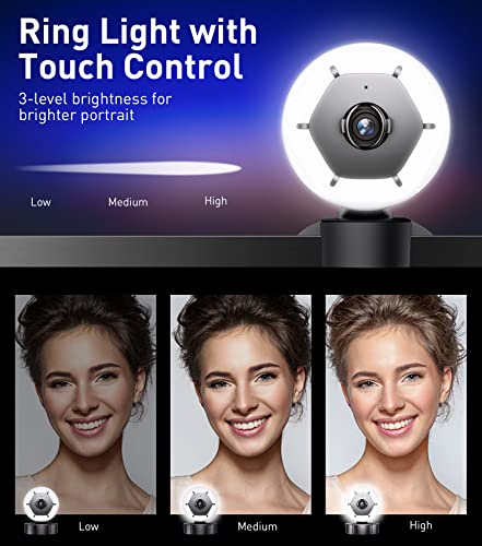 Webcam Full HD 1080P with Microphone, Web Camera Streaming with Ring Light, USB Webcam for Desktop/Mac Laptop/Video/Zoom/Live