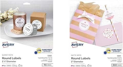 Round Labels for Printing, 2.5" & 2" Sizes, White