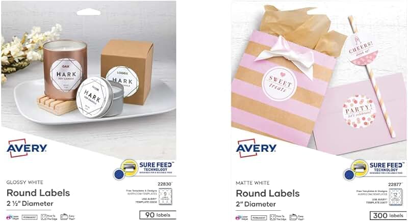 Round Labels for Printing, 2.5" & 2" Sizes, White