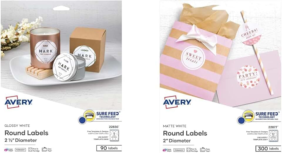 Round Labels for Printing, 2.5" & 2" Sizes, White